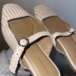 Anthropologie Woven Cream Mules